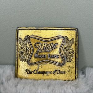 Vintage Miller High Life Belt Buckle Brass Tone “Champagne of Beers” Beer Bar
